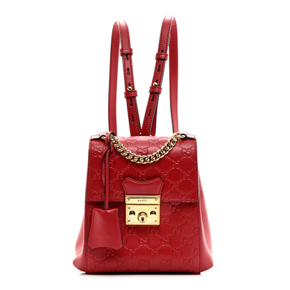 Gucci Guccissima Signature Padlock Backpack Hibiscus Red 2 of 19