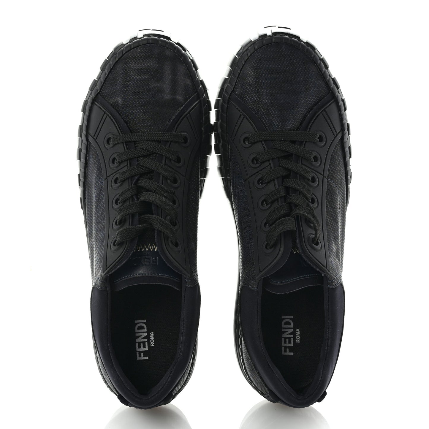 Fabric Jacquard Vitello Technical Fabric FF Mens Fendi Force Low Top Sneaker 8 Black Blue