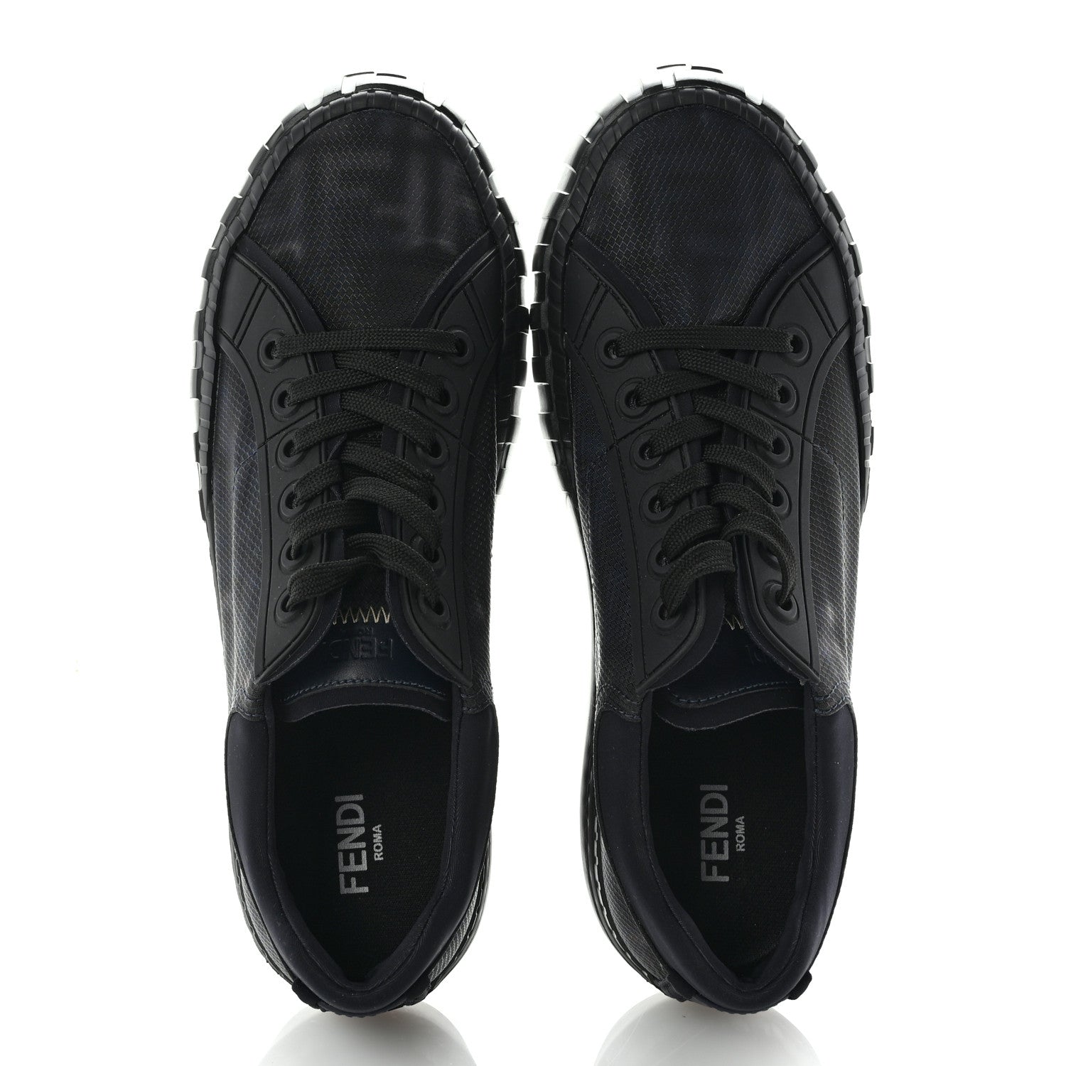 Fendi Fabric Jacquard Vitello Technical Fabric FF Mens Fendi Force Low Top Sneaker 8 Black Blue 2 of 9