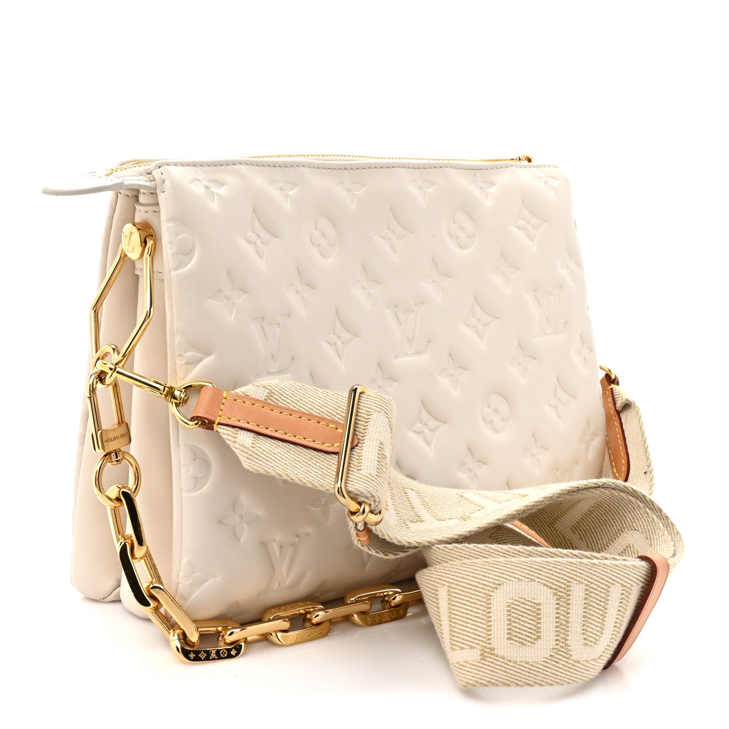Louis Vuitton Lambskin Embossed Monogram Coussin PM Beige Cream 3 of 11