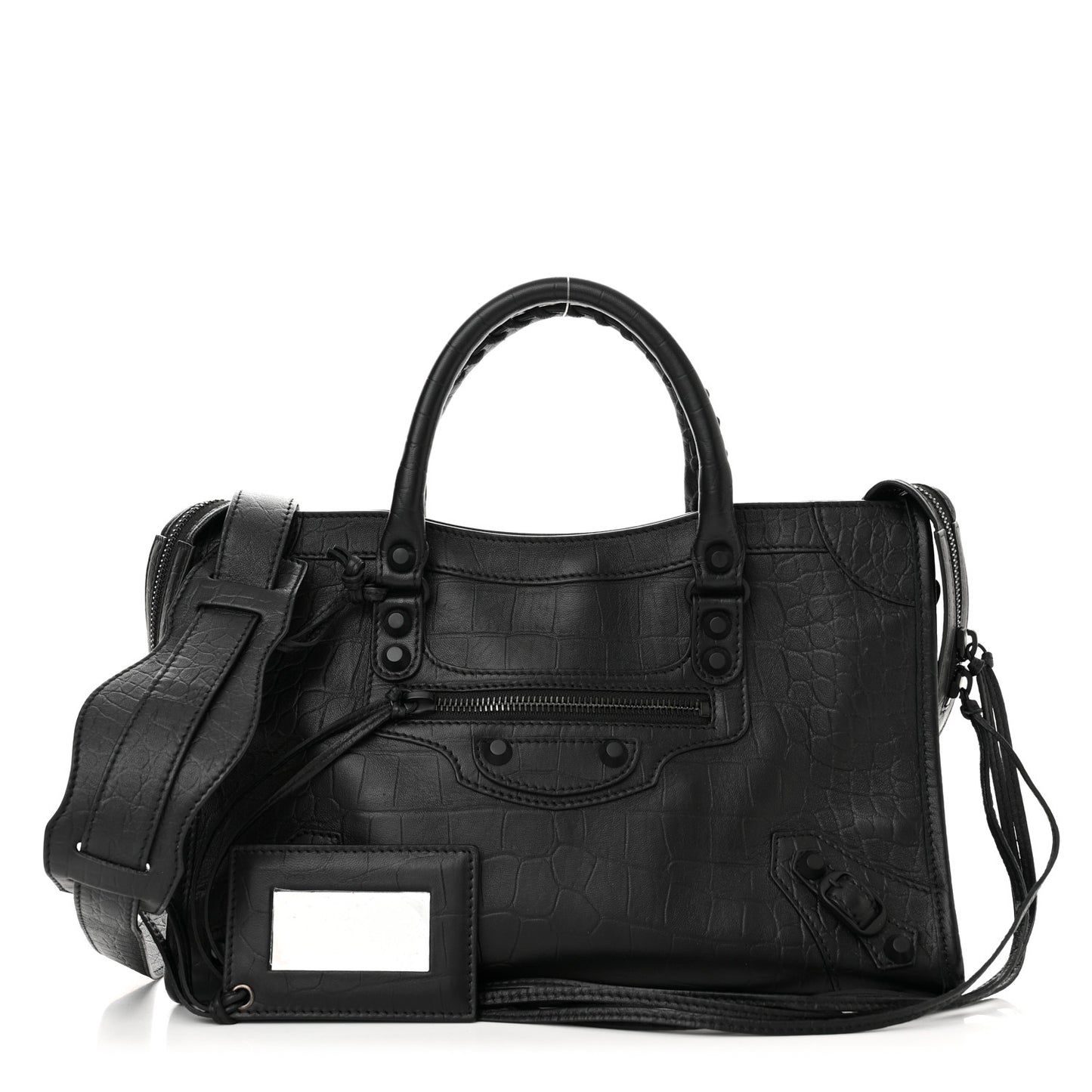Matte Supple Lambskin Crocodile Embossed Classic Black Hardware S City Black