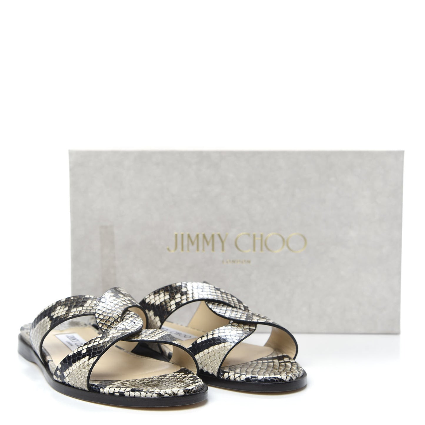 Calfskin Snake Print Atia Flat Sandals 38 Natural