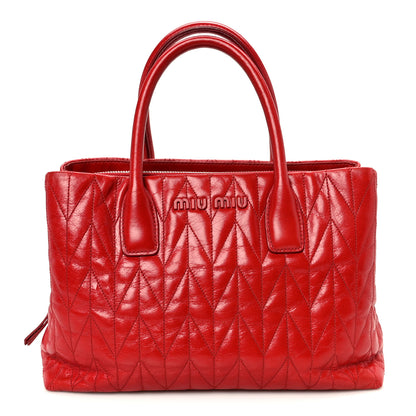 Miu Miu Nappa Matelasse Tote Fuoco 1 of 12