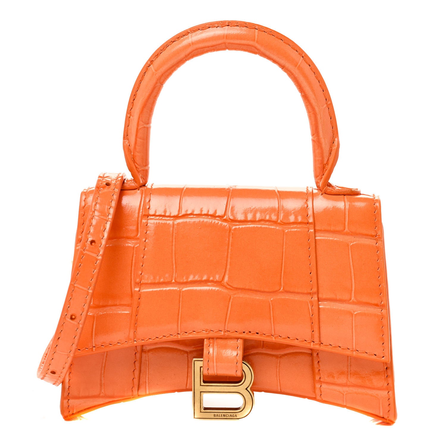 Balenciaga Shiny Calfskin Crocodile Embossed Hourglass Top Handle Bag Mini Orange 1 of 31