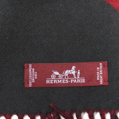 Hermes Cashmere Fringe Scarf Red Grey 3 of 5