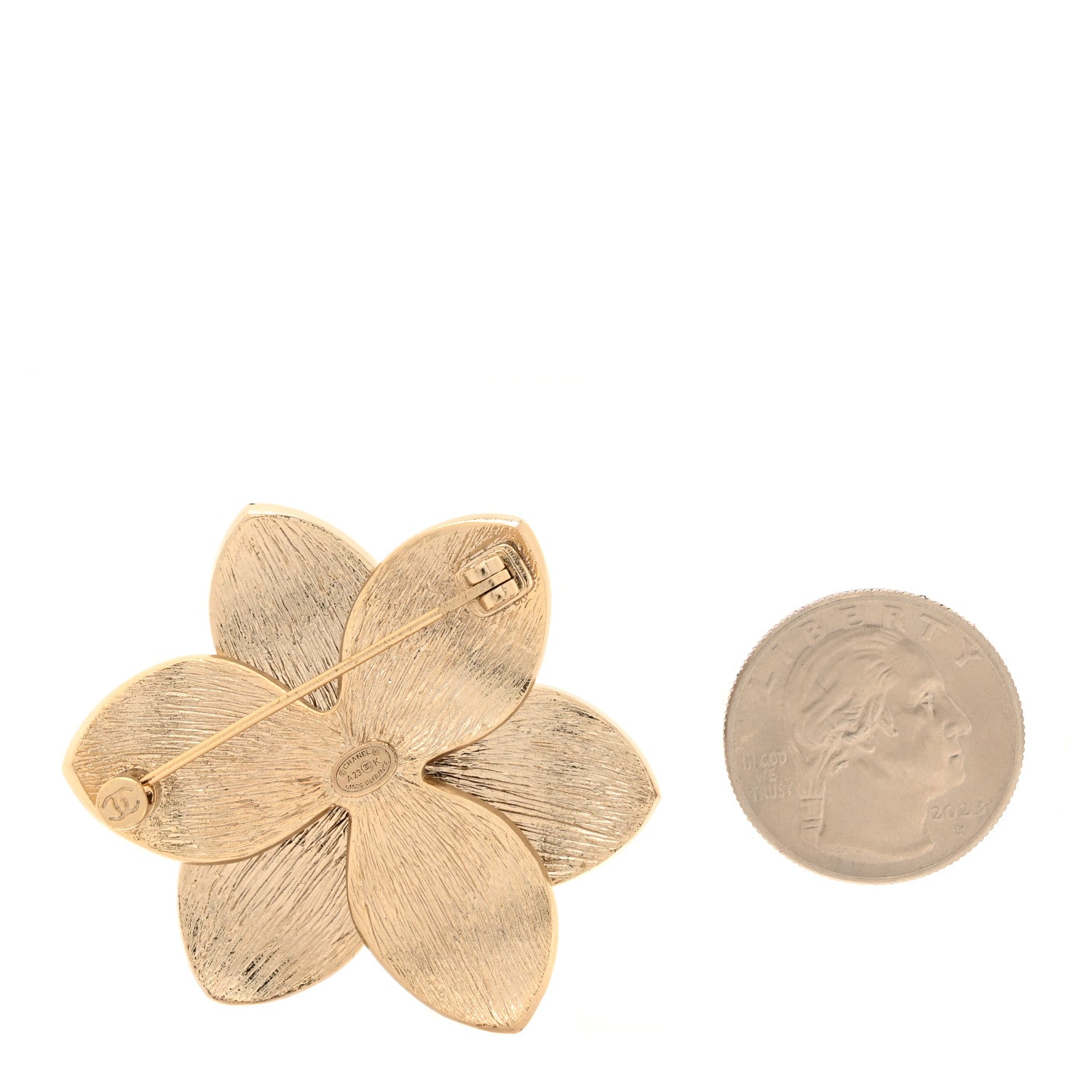 Chanel Metal Enamel Crystal CC Flower Brooch Black Gold 1744059