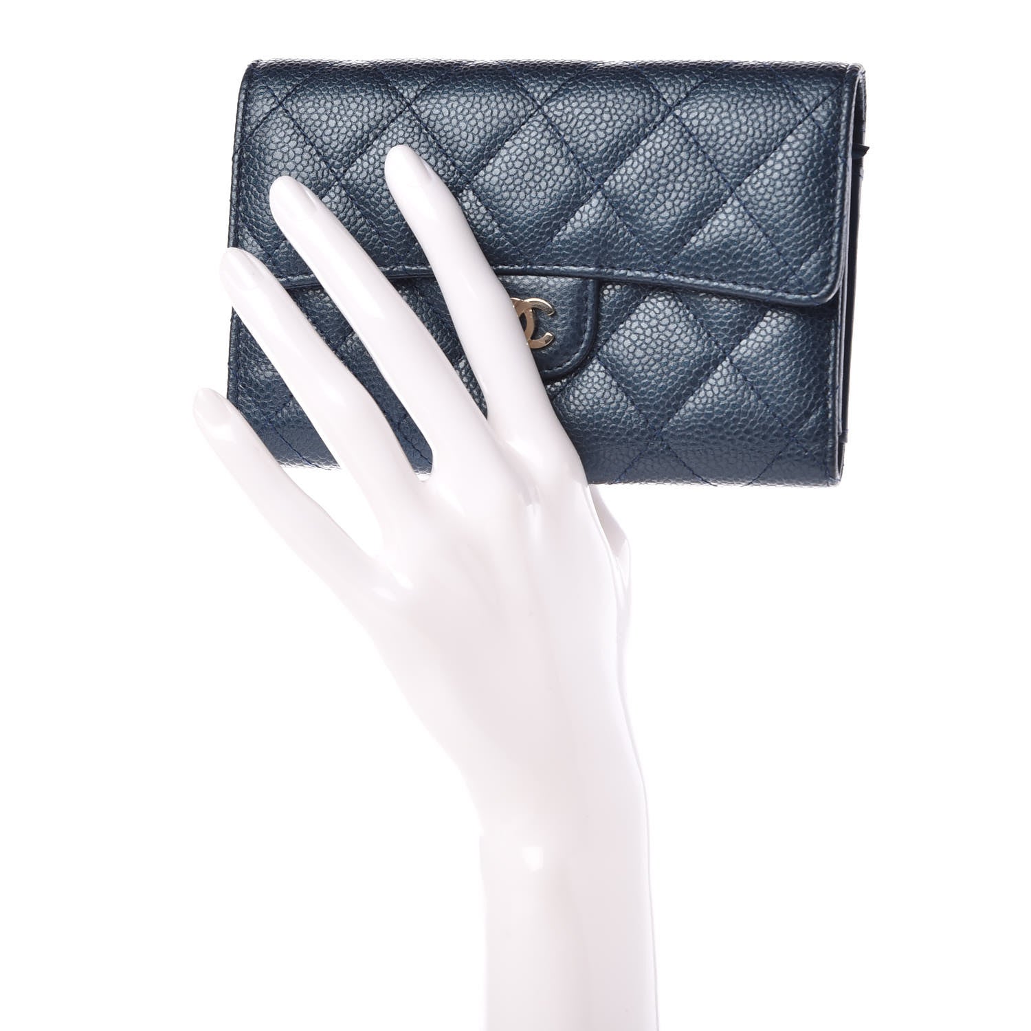 Chanel Metallic Caviar Quilted Medium Flap Wallet Dark Blue 2 of 9