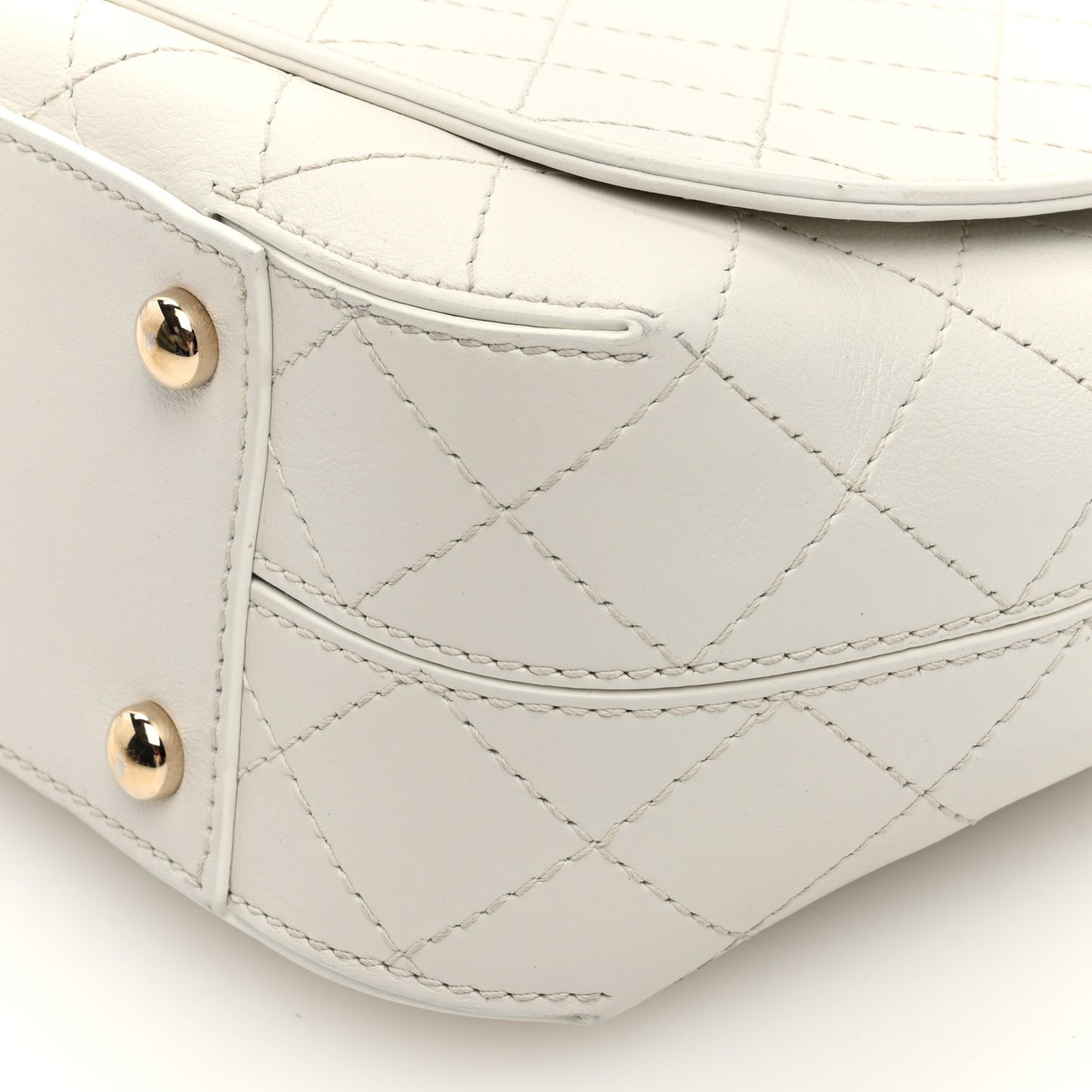 Calfskin Stitched Medium Covered CC Flap Bag White