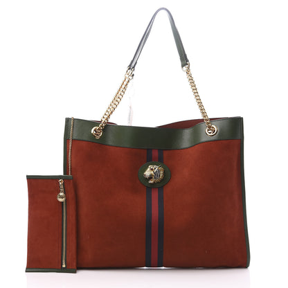 Gucci Suede Calfskin Large Rajah Chain Tote Hibiscus Red Green 2 of 12