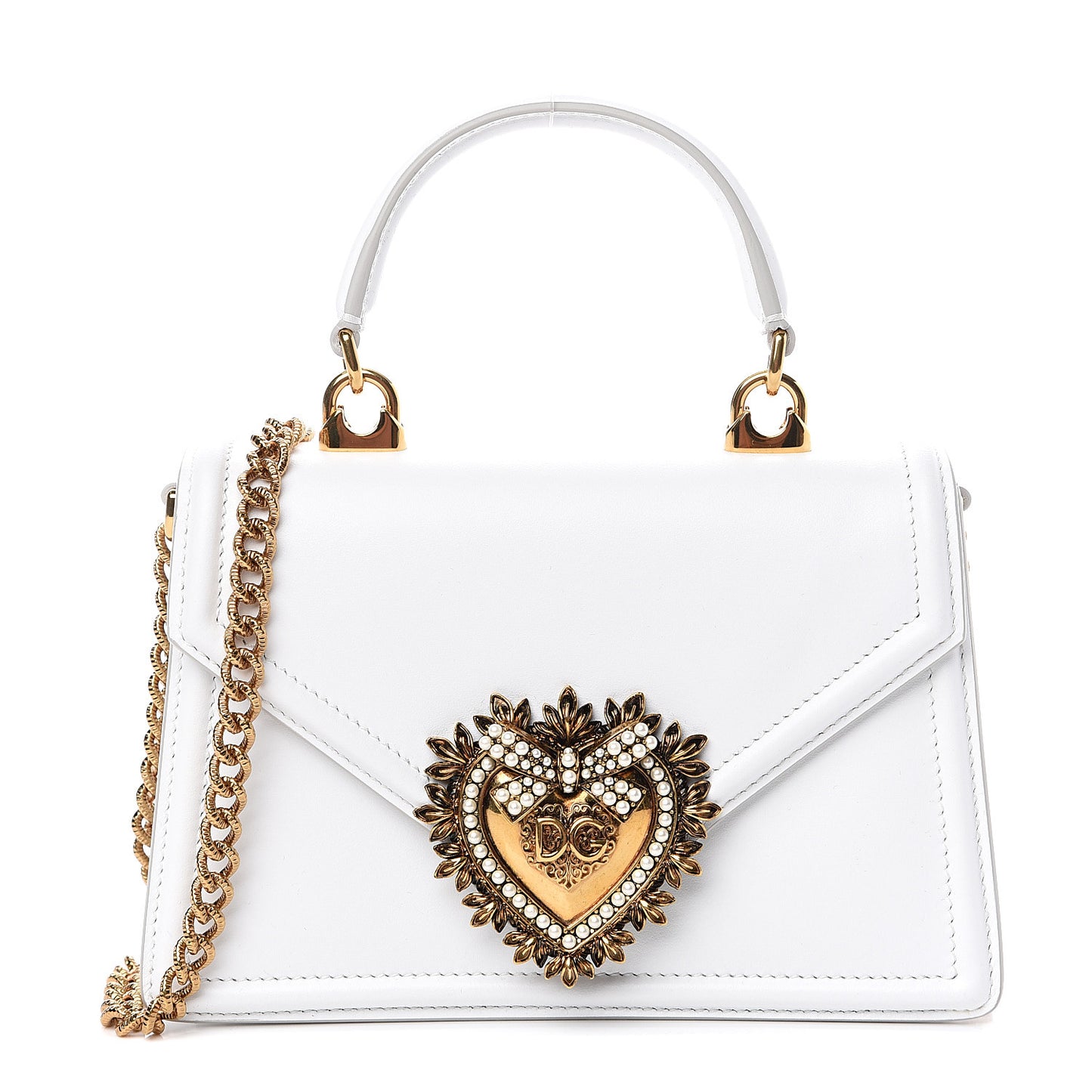 Smooth Calfskin Small Devotion Envelope Top Handle Bag White