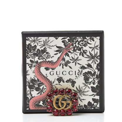 Gucci Metal Crystal Double G Brooch Aged Gold 5 of 5