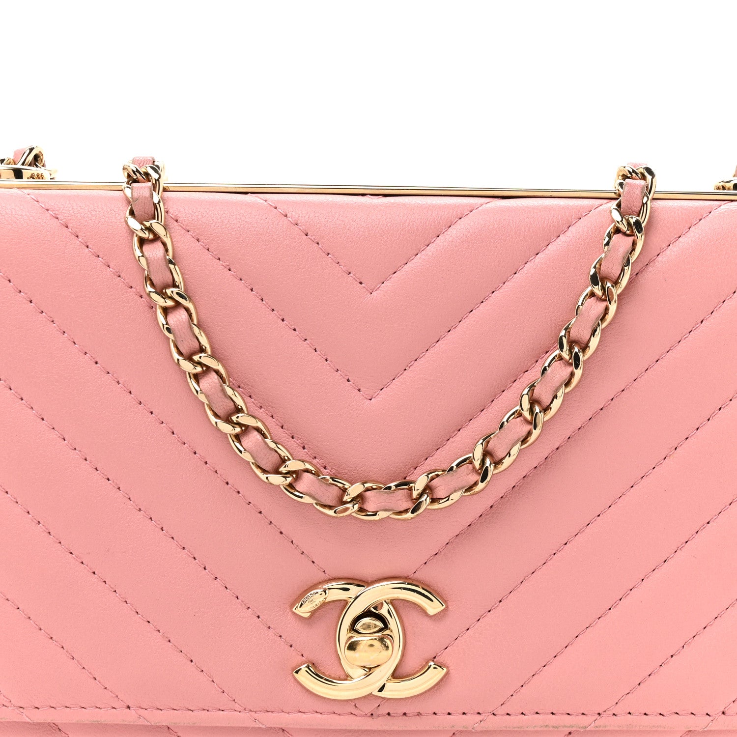 Chanel Lambskin Chevron Quilted Trendy CC Wallet On Chain WOC Pink 9 of 16