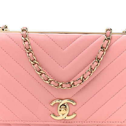 Chanel Lambskin Chevron Quilted Trendy CC Wallet On Chain WOC Pink 9 of 16
