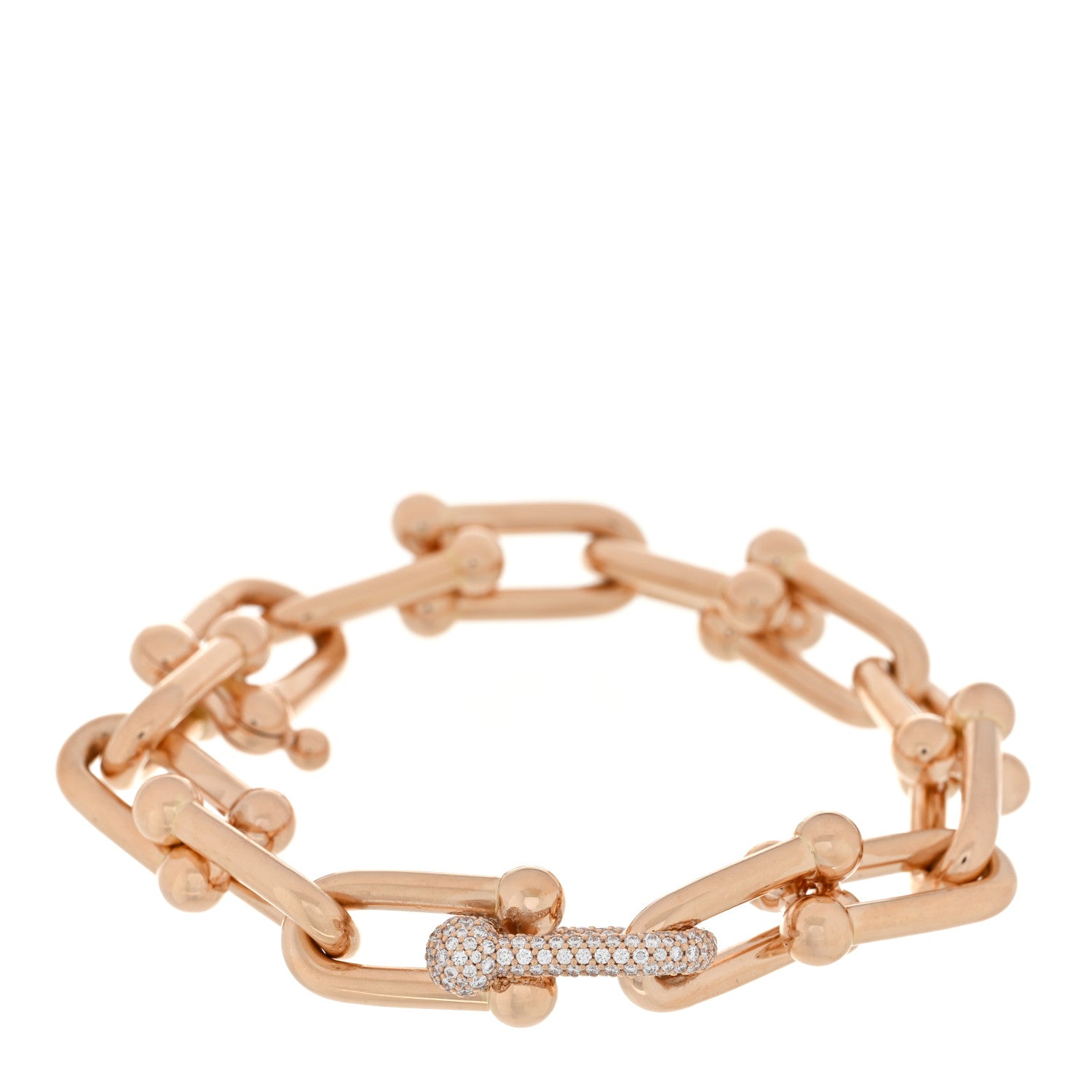 Tiffany 18K Rose Gold Diamond Large HardWear Link Bracelet 1 of 3
