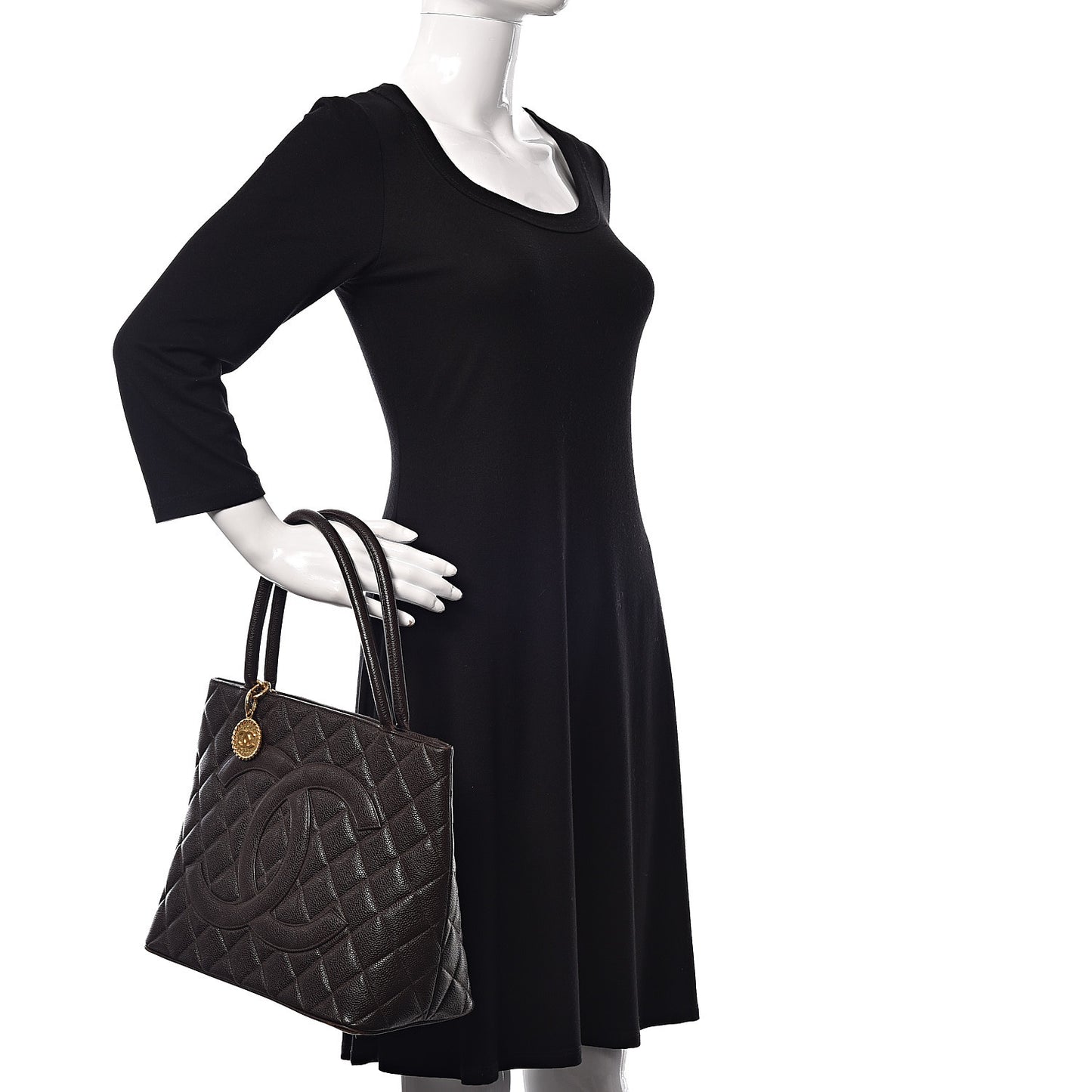 Caviar Quilted Medallion CC Tote Dark Brown
