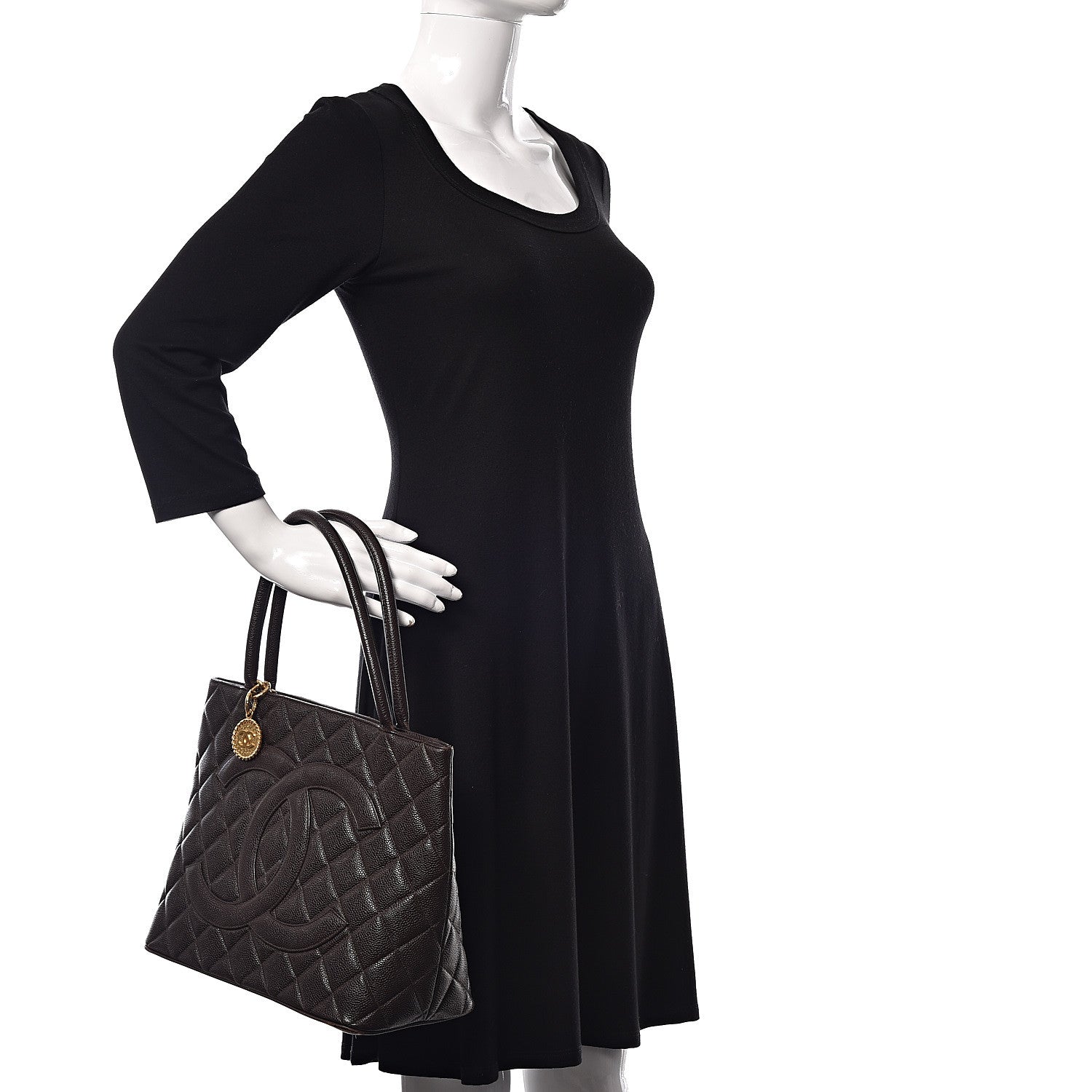 Chanel Caviar Quilted Medallion CC Tote Dark Brown 2 of 21