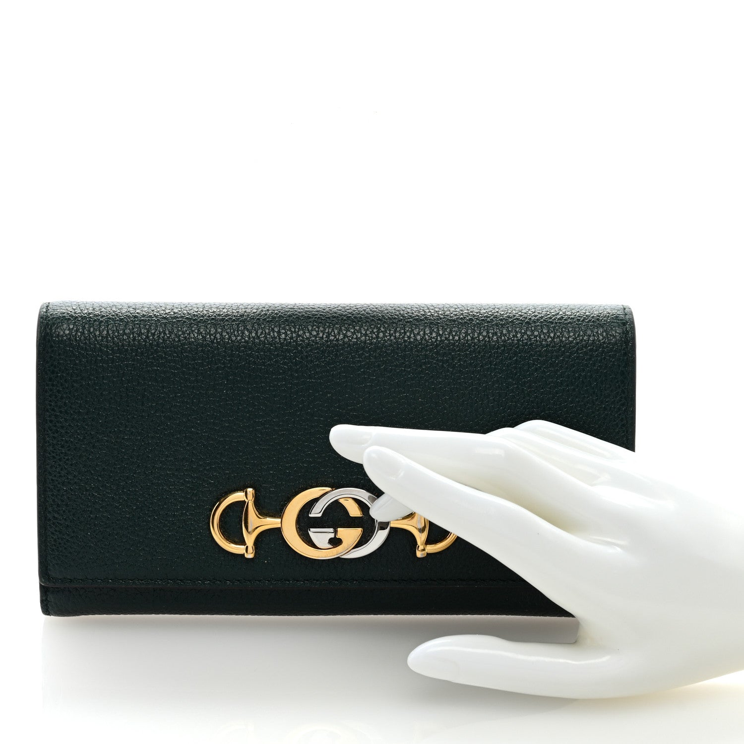 Gucci Grainy Calfskin Zumi Continental Wallet Vintage Green 2 of 7