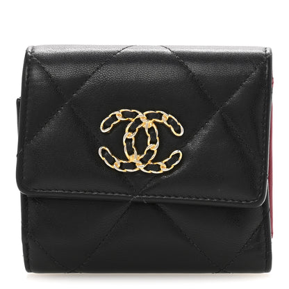 Chanel Goatskin Quilted Chanel 19 Small Flap Wallet Black 1 of 14