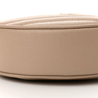 Saint Laurent Grain De Poudre Matelasse Chevron Quilted Round Vinyle Camera Bag Dark Beige 9 of 12