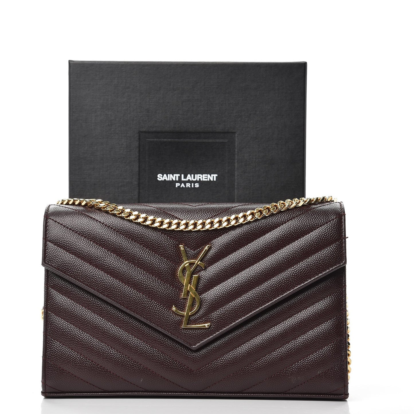 Grain De Poudre Matelasse Chevron Monogram Chain Wallet Burgundy