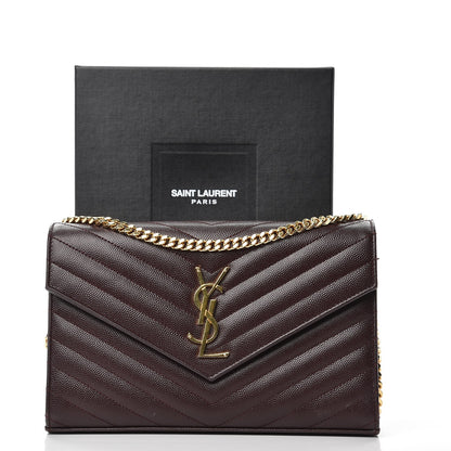 Saint Laurent Grain De Poudre Matelasse Chevron Monogram Chain Wallet Burgundy 10 of 10