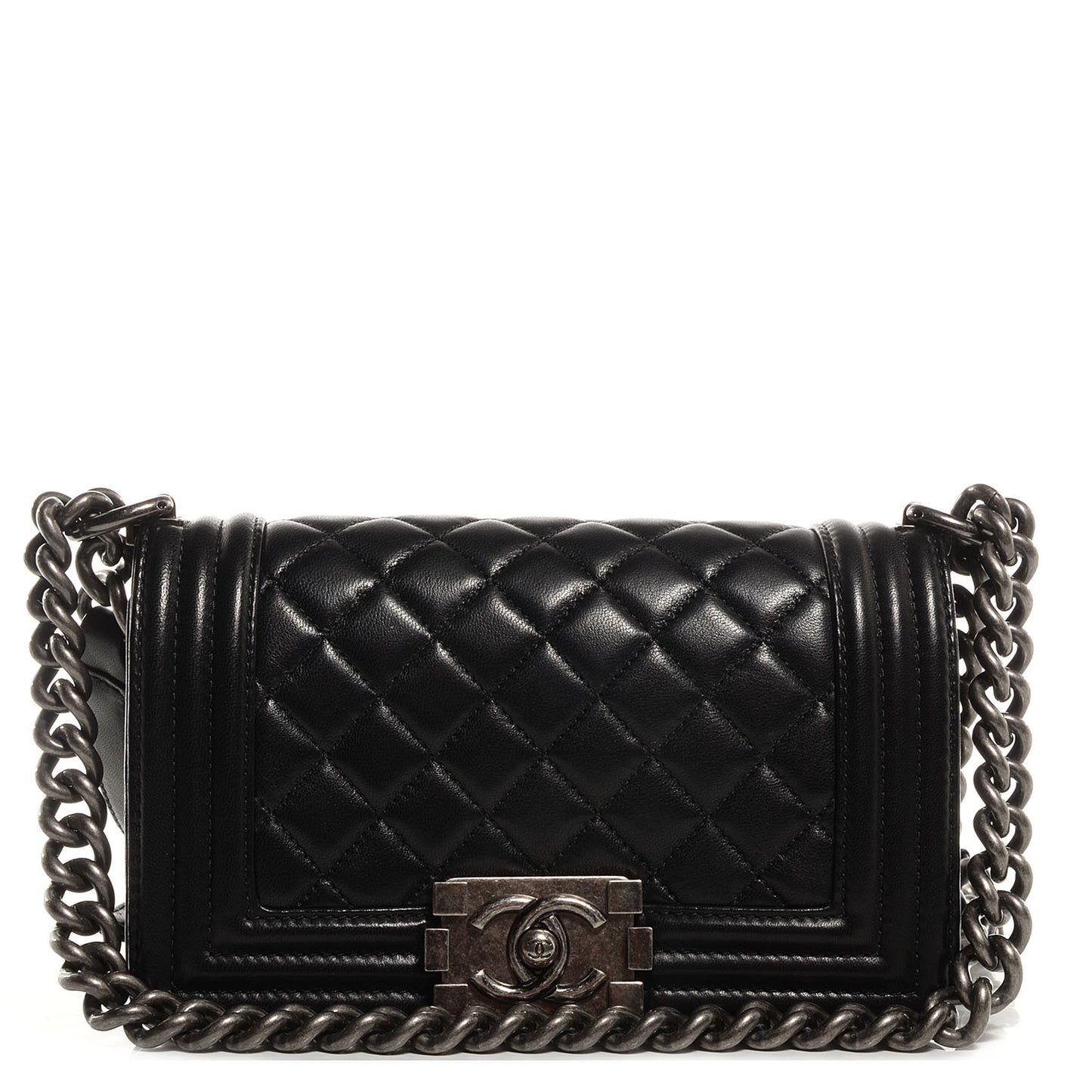 Lambskin Quilted Small Boy Flap Black