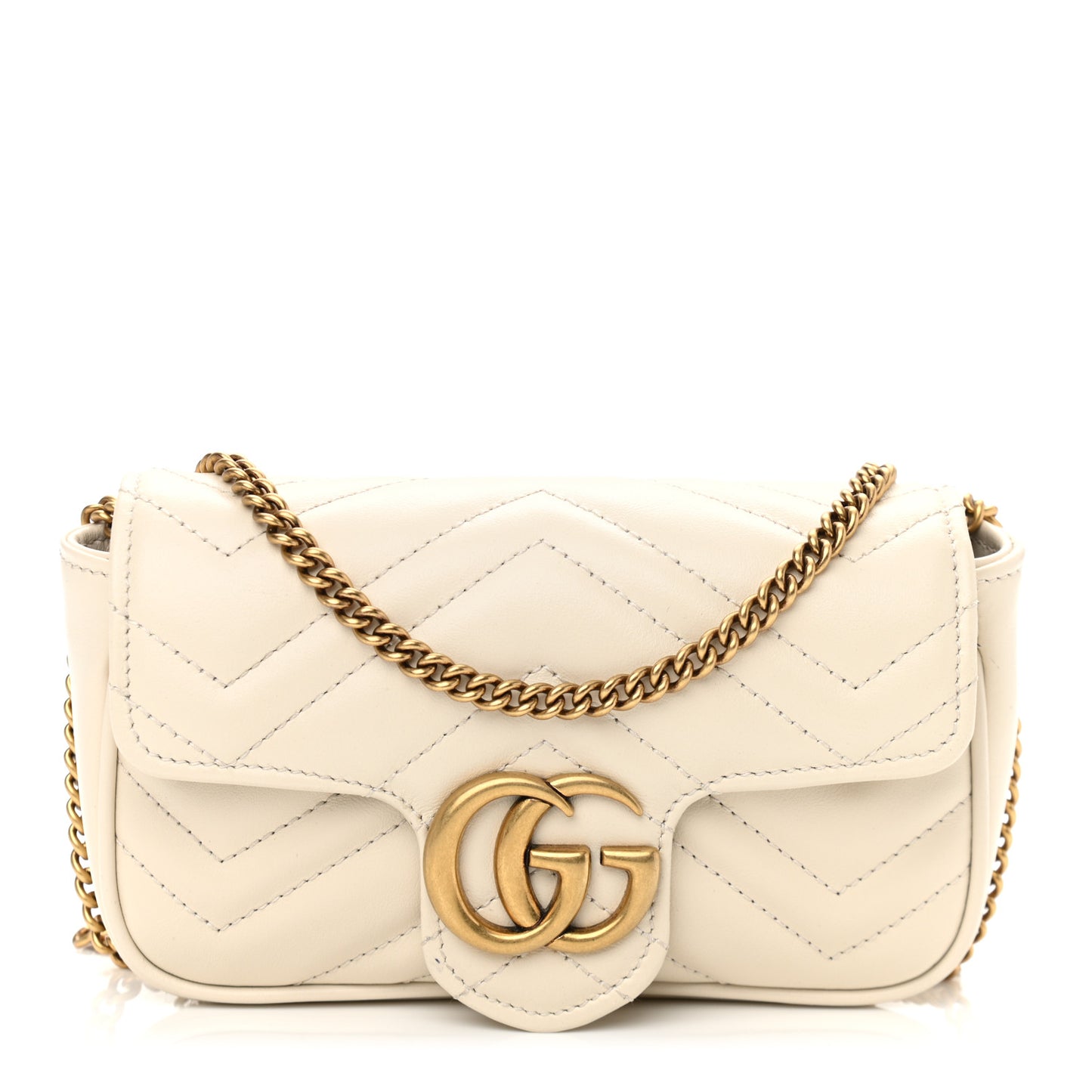 Calfskin Matelasse Super Mini GG Marmont Shoulder Bag White