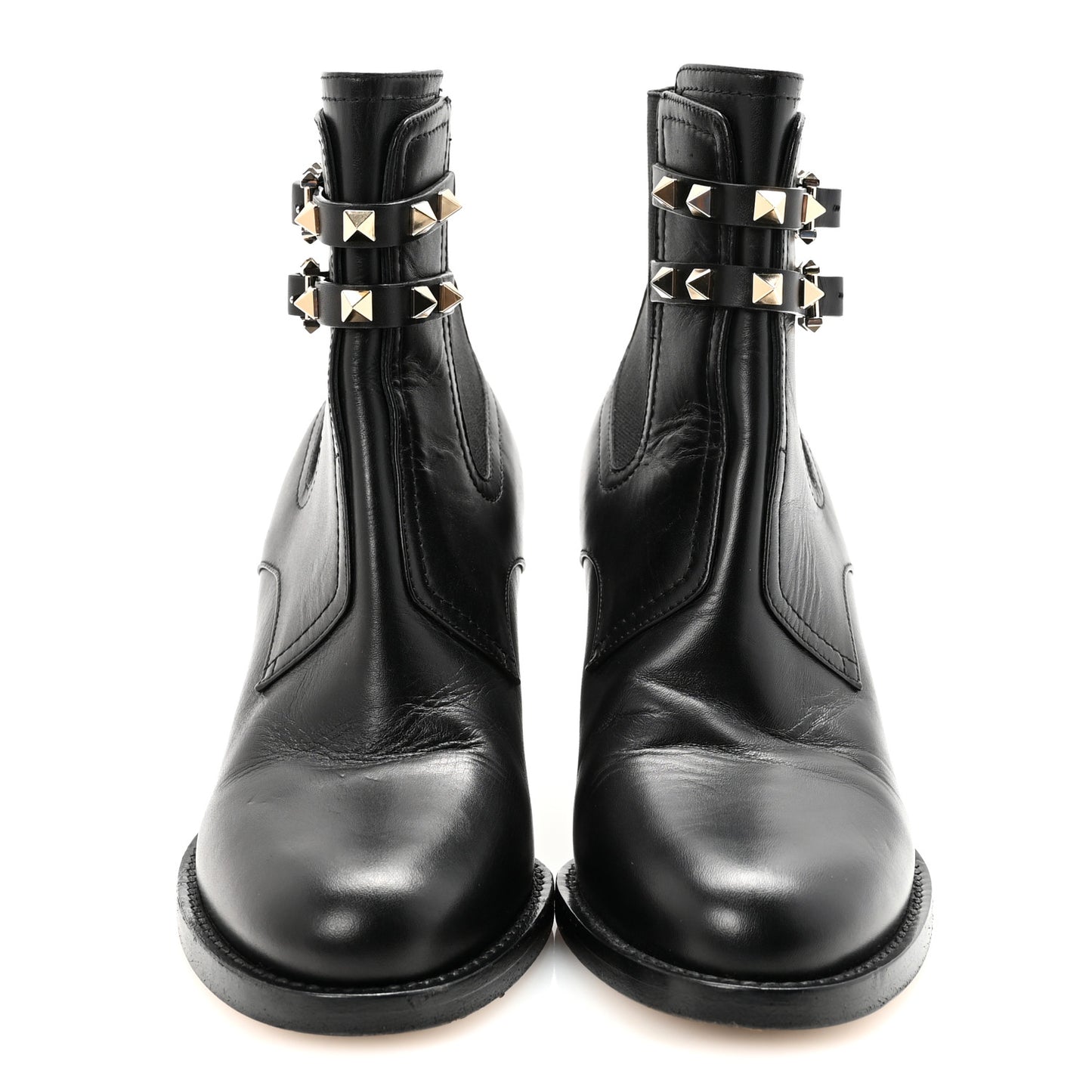 Calfskin Rockstud Double Buckle Beatle Chelsea 70mm Ankle Boots 38 Black