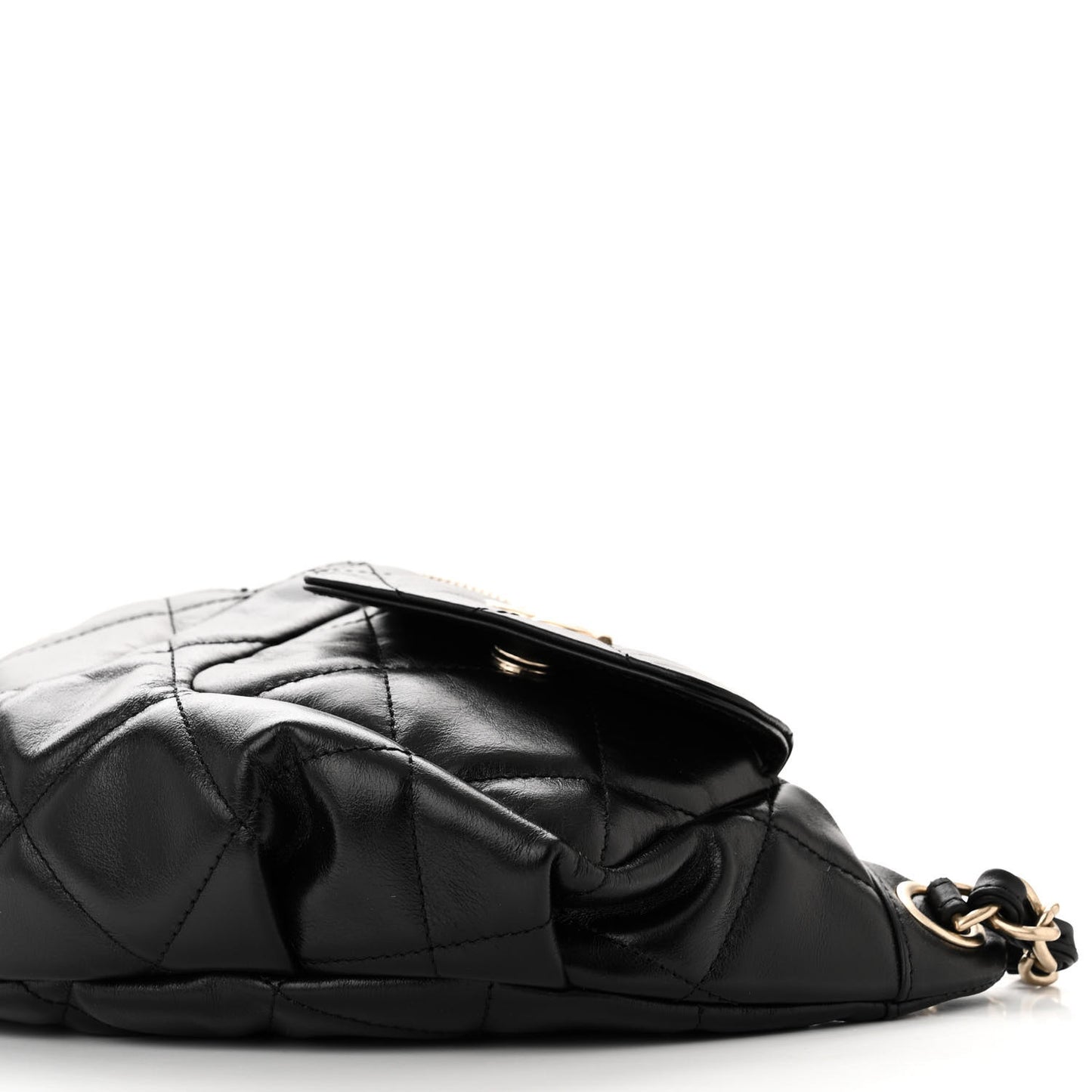 Shiny Aged Calfskin Quilted CC Pockets Jacket Waist Belt Bag Black