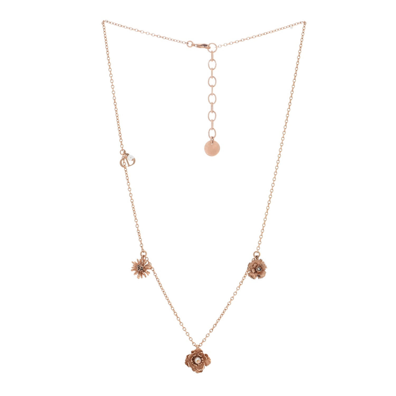 Christian Dior Metal Pearl Flower Daisy Necklace Gold 2 of 5