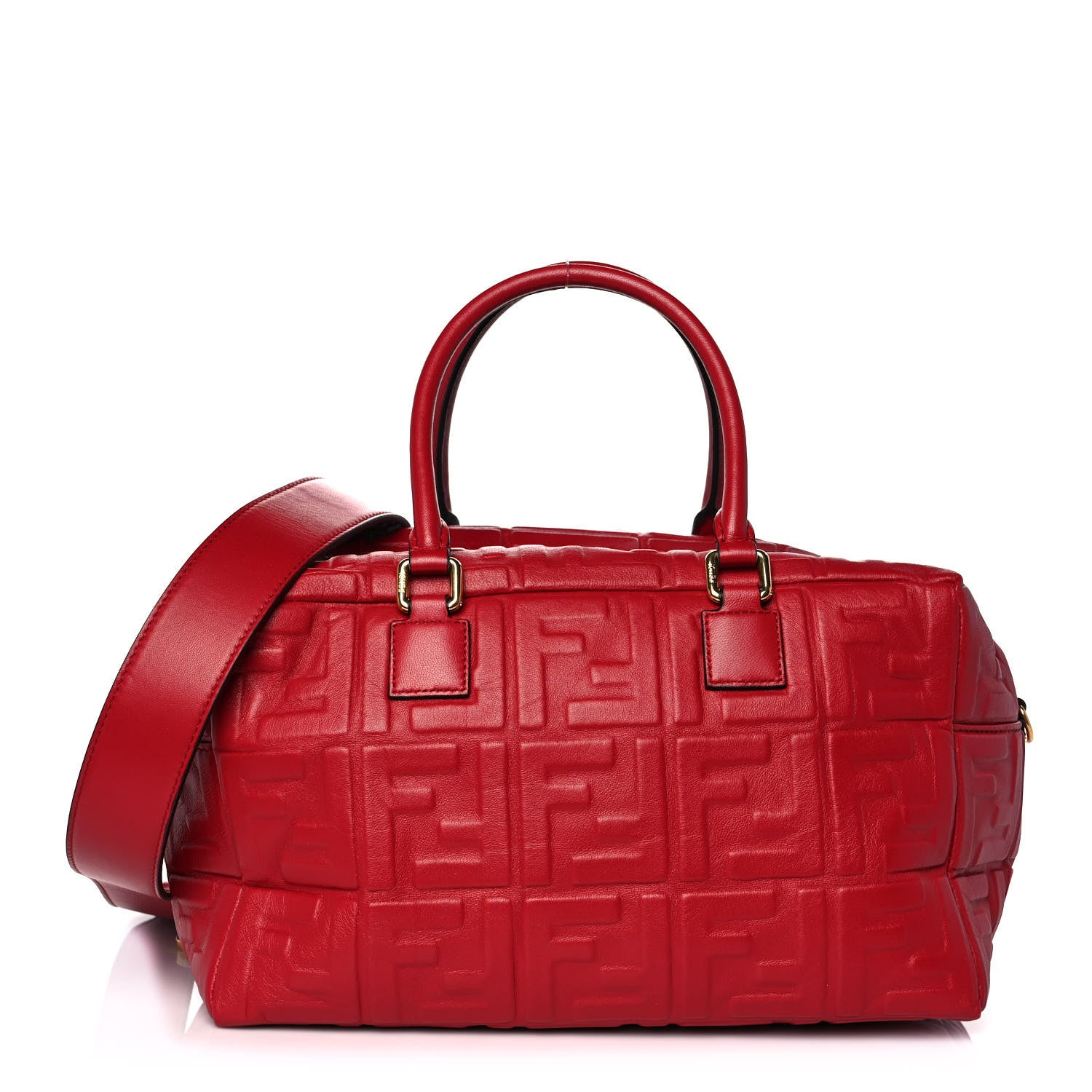 Fendi Nappa FF 1974 Embossed Small Boston Fragola 1 of 11