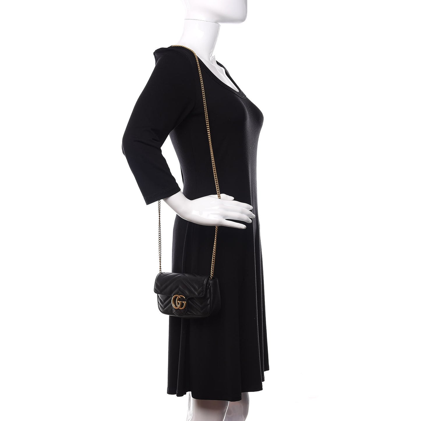 Calfskin Matelasse Super Mini GG Marmont Shoulder Bag Black