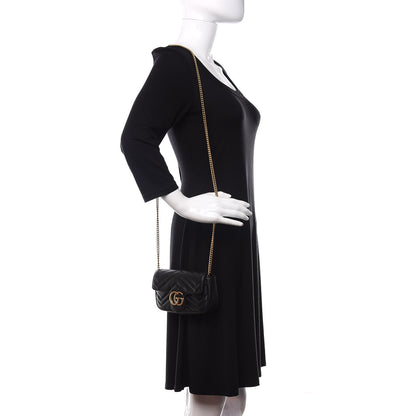 Gucci Calfskin Matelasse Super Mini GG Marmont Shoulder Bag Black 2 of 11
