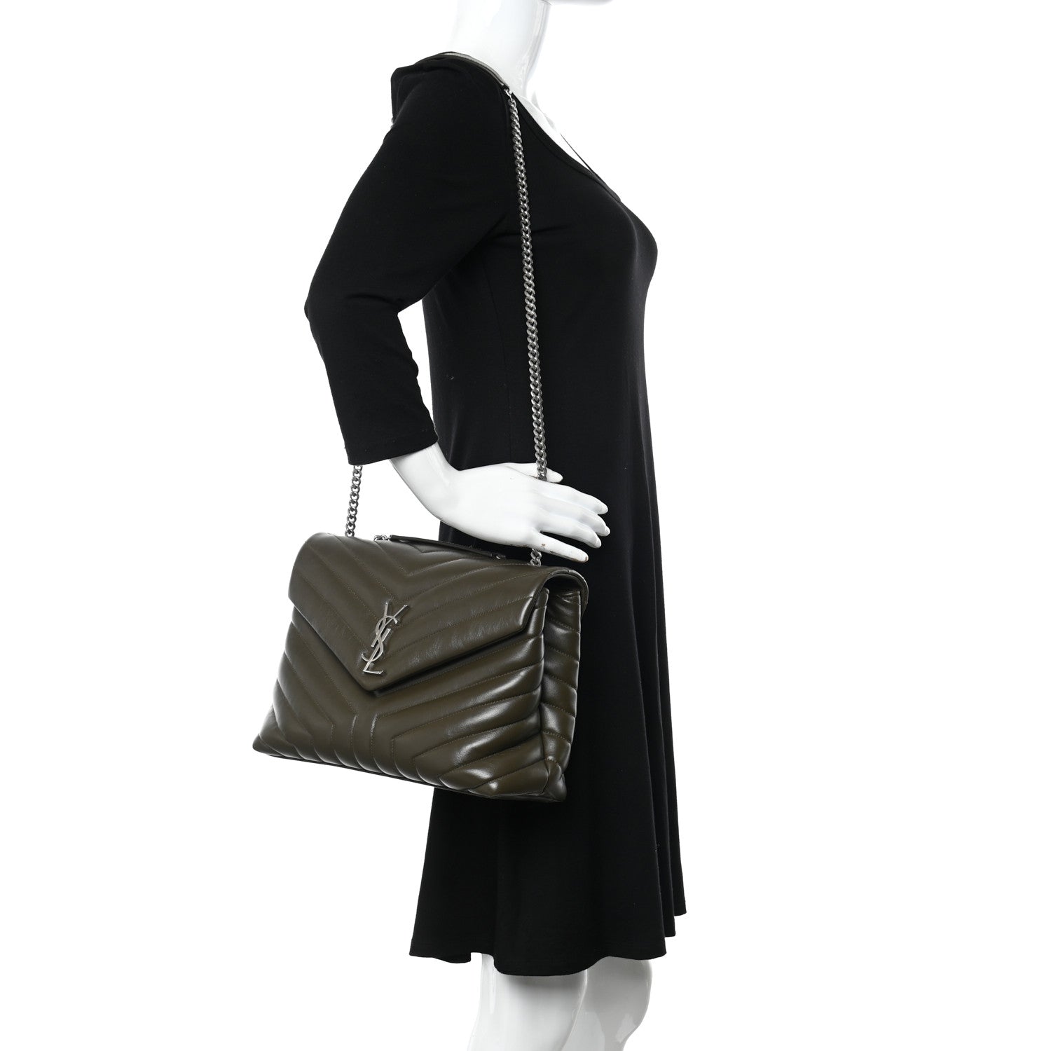 Saint Laurent Calfskin Y Quilted Monogram Medium Loulou Chain Satchel Military Olive 3 of 15