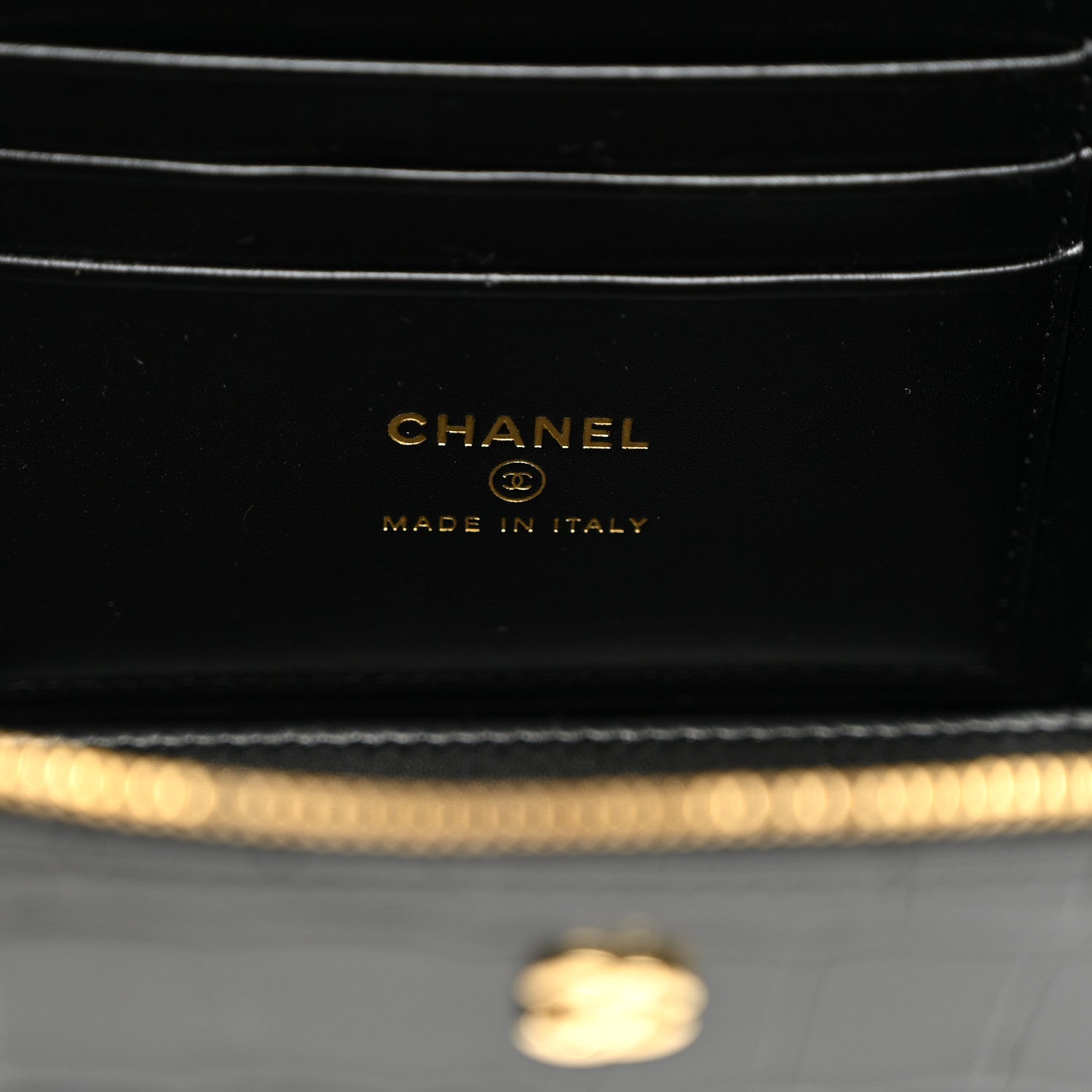 Chanel Calfskin Crocodile Embossed Crococo Small Top Handle Vanity Case With Chain Black 6 of 10