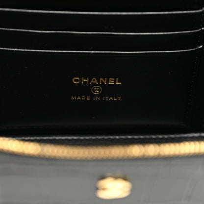 Chanel Calfskin Crocodile Embossed Crococo Small Top Handle Vanity Case With Chain Black 6 of 10