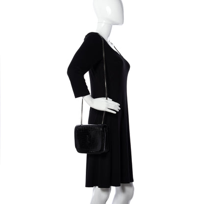 Saint Laurent Crocodile Embossed Lambskin Matelasse Monogram Niki Chain Wallet Black 2 of 9