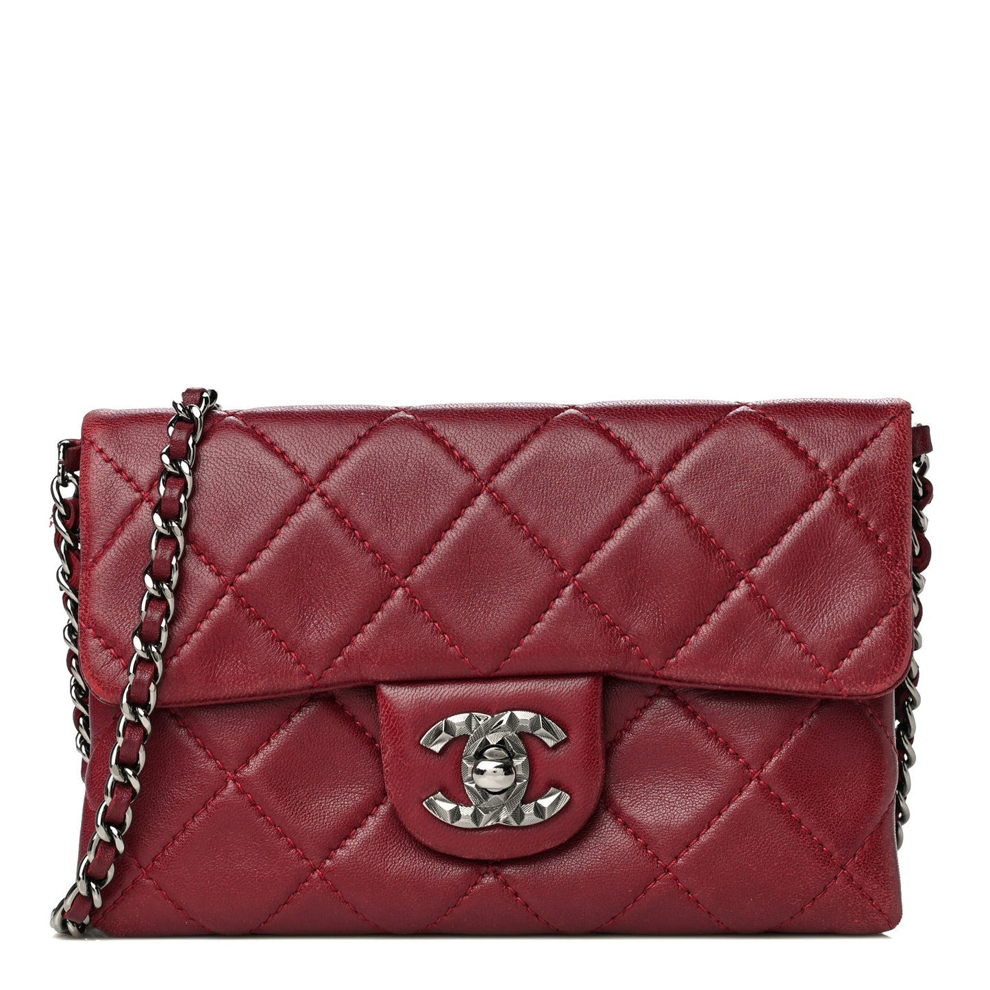 Lambskin Quilted Mini Mineral Nights Flap Crossbody Bag Dark Red