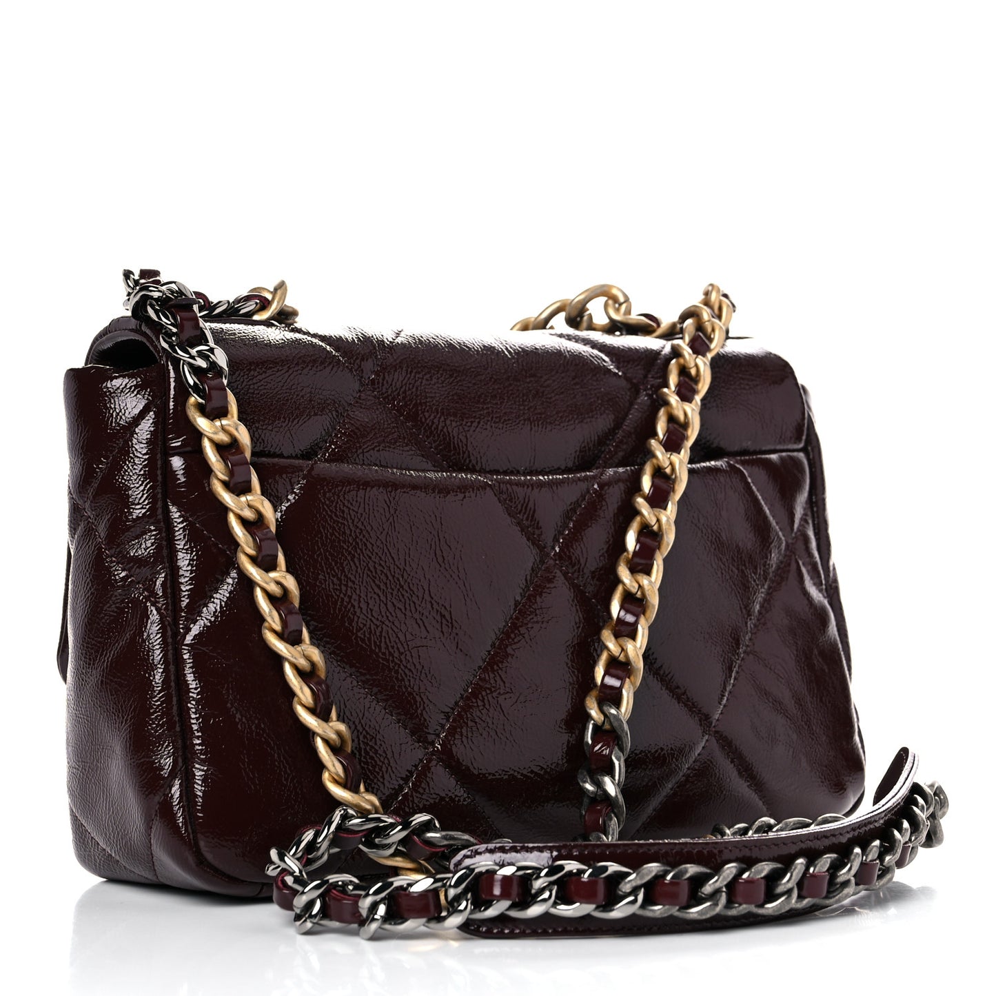 Shiny Crumpled Calfskin Quilted Medium Chanel 19 Flap Burgundy