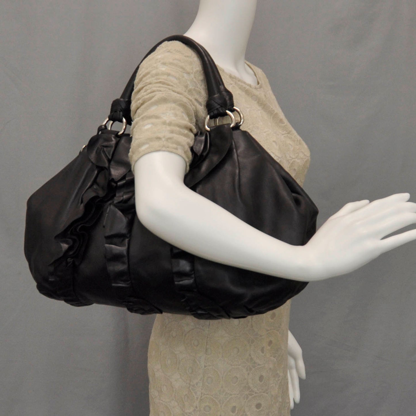 Nappa Ruffle Bag Black