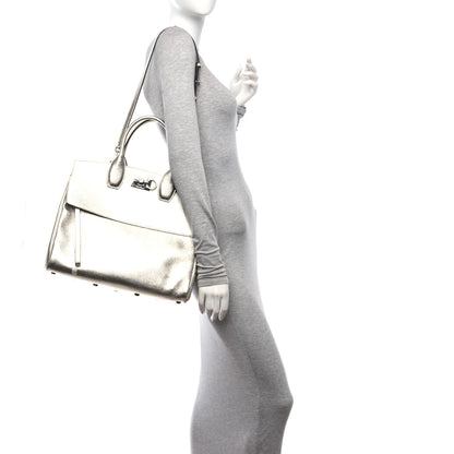 Salvatore Ferragamo Metallic Hammered Calfskin Studio Top Handle Bag Silver 2 of 12