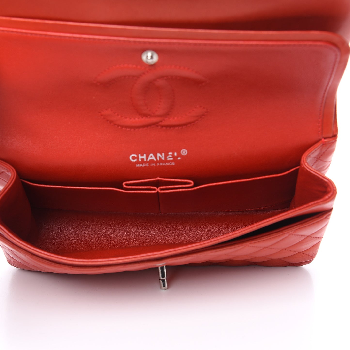 Lambskin Quilted Medium Double Flap Red