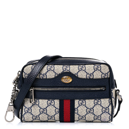 Gucci GG Supreme Monogram Textured Dollar Calfskin Web Mini Ophidia Shoulder Bag Beige Blue 1 of 10