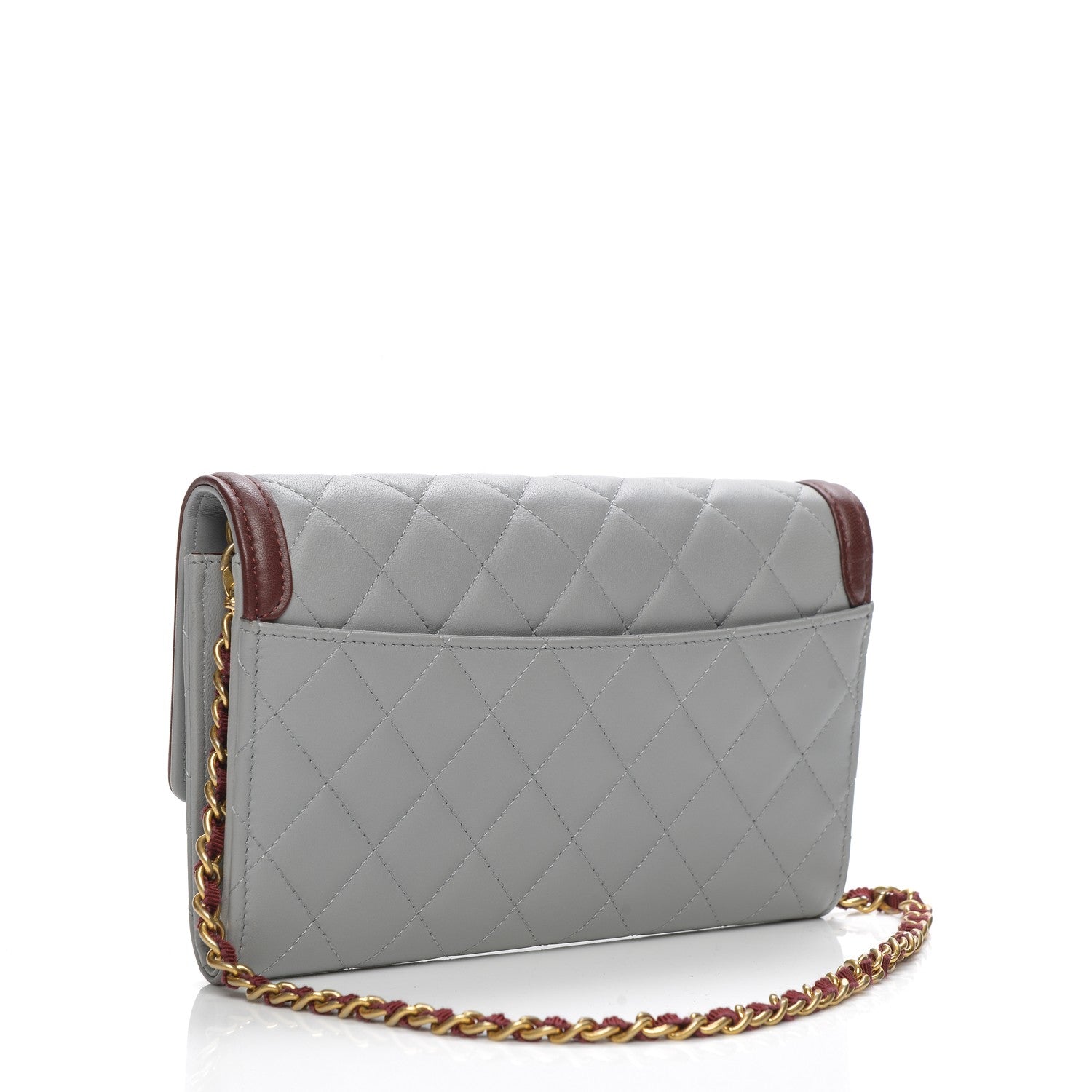 Chanel Lambskin Quilted Wallet With Removable Chain Grey Burgundy 4 of 10