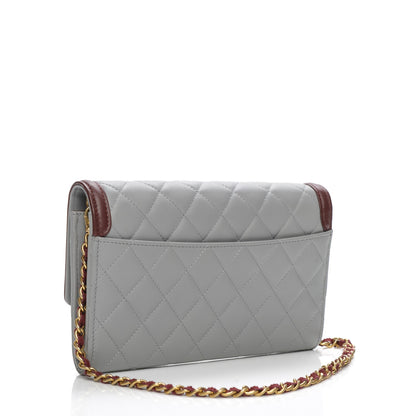 Chanel Lambskin Quilted Wallet With Removable Chain Grey Burgundy 4 of 10