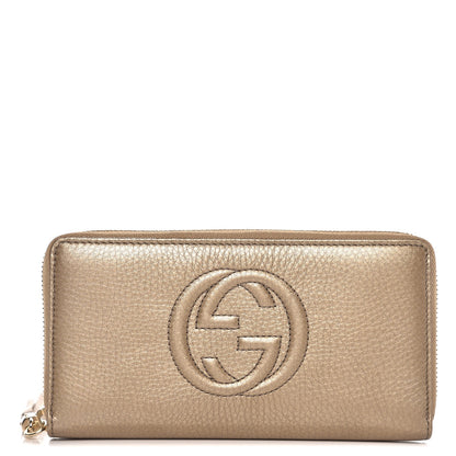 Gucci Metallic Pebbled Calfskin Soho Zip Around Wallet Golden Beige 1 of 8