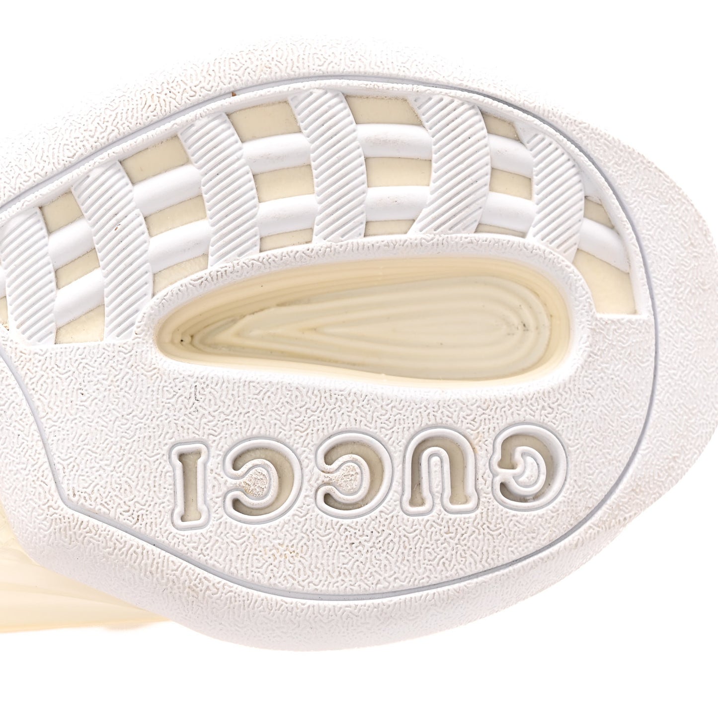 Tela Retino Mesh Crystal Suede GG Monogram Womens Gucci Run Sneakers 37.5 Off White Silver