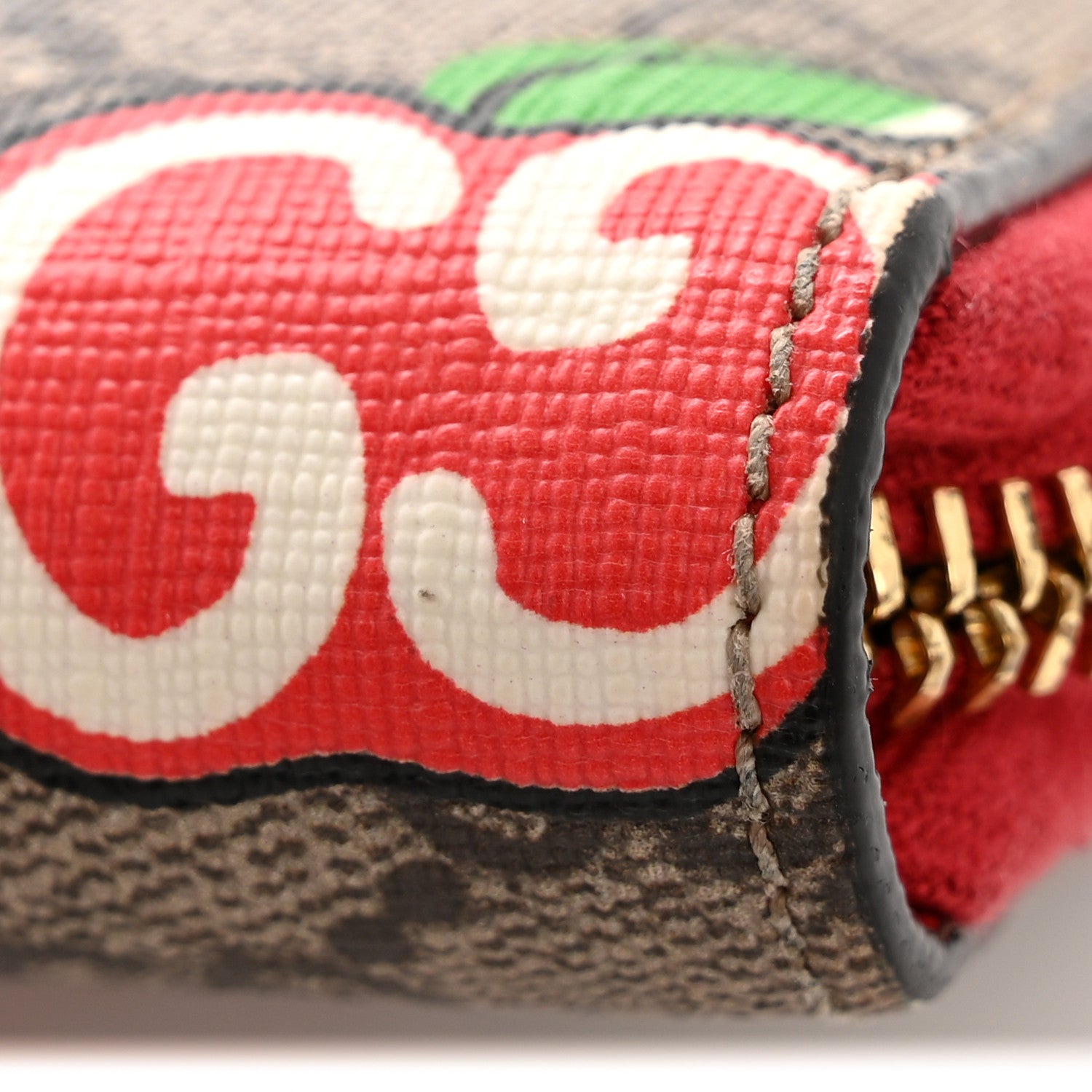 Gucci GG Supreme Monogram Apple Zip Around Wallet Beige Multicolor Lobster Red 10 of 11