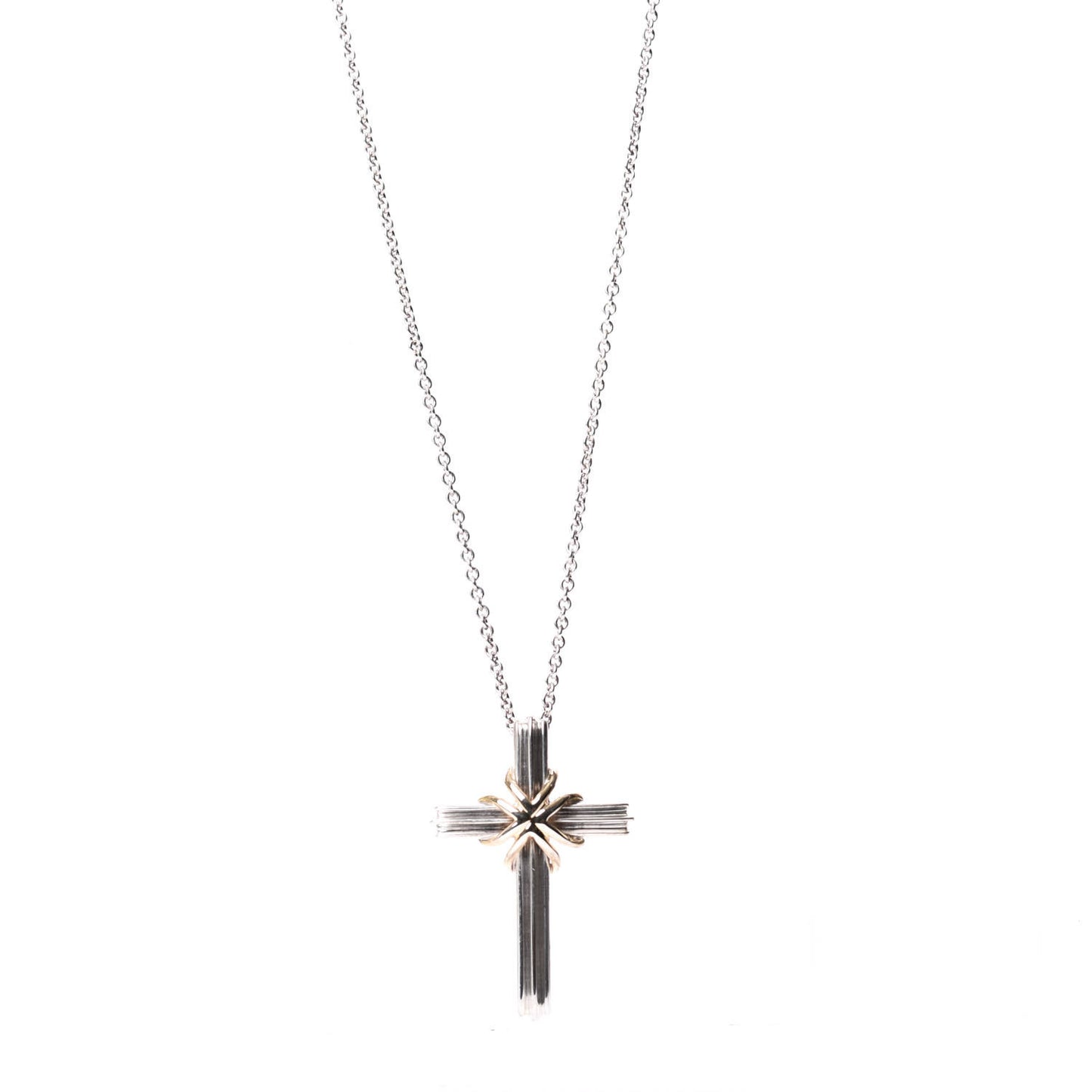 Sterling Silver 18K Yellow Gold Cross Pendant Necklace