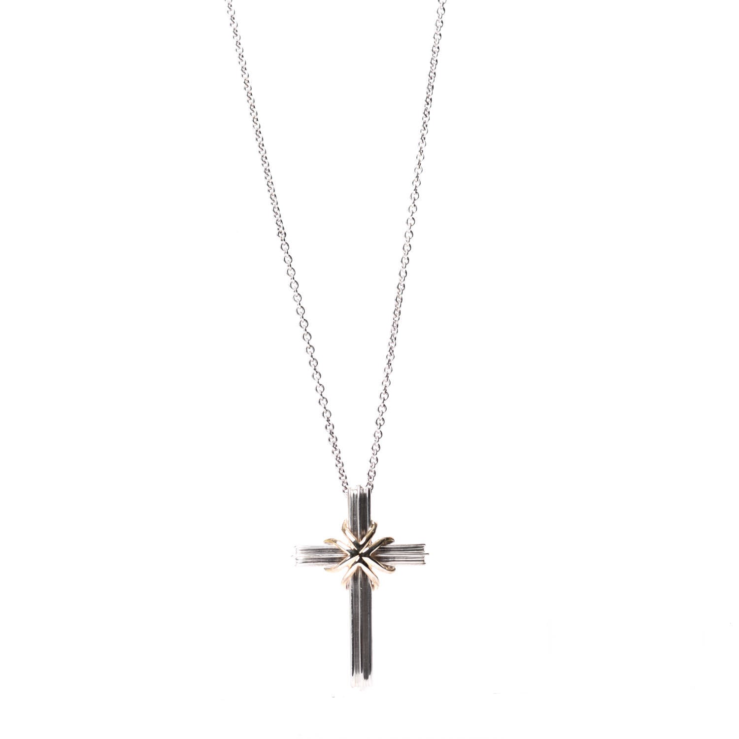 Tiffany Sterling Silver 18K Yellow Gold Cross Pendant Necklace 1 of 5